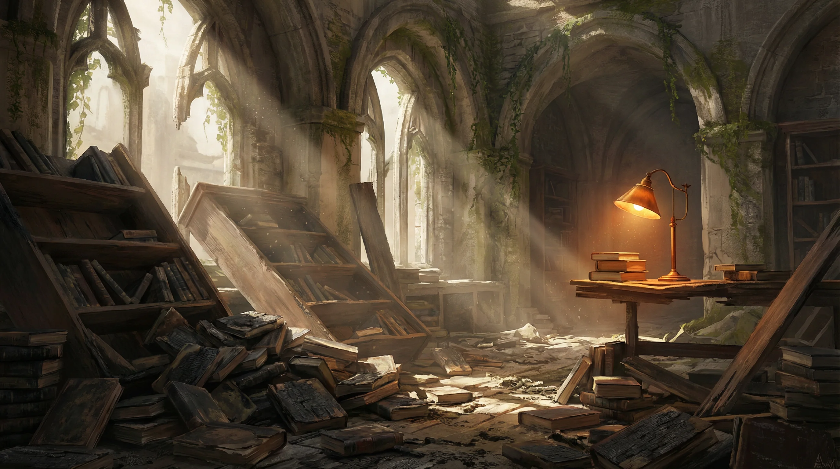 被摧毁的图书馆内部，pg电子 文明遗迹